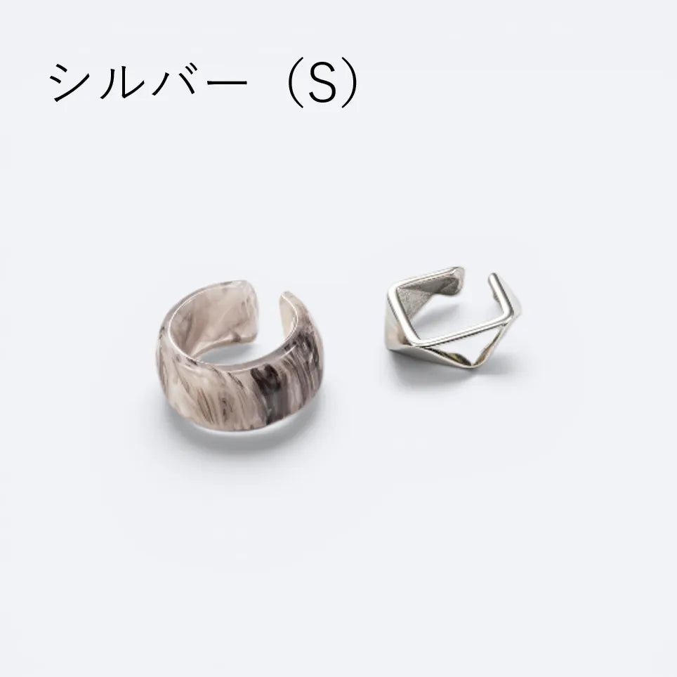 カラーマーブル×メタルイヤカフ【2本セット】