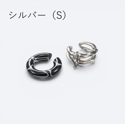 カラーマーブル×ビジューイヤカフ【2本セット】