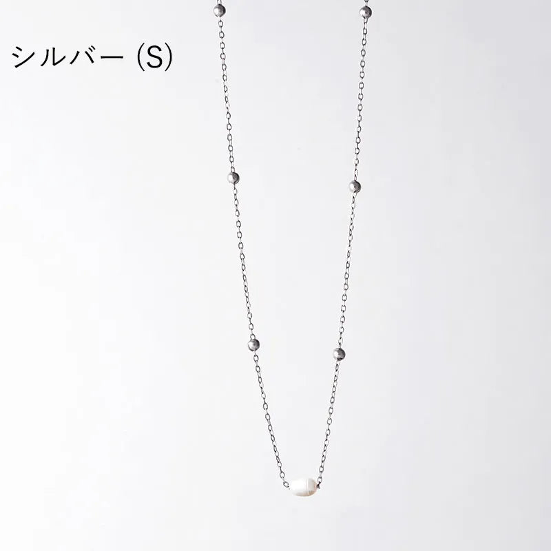 パール×デザインチェーンネックレス