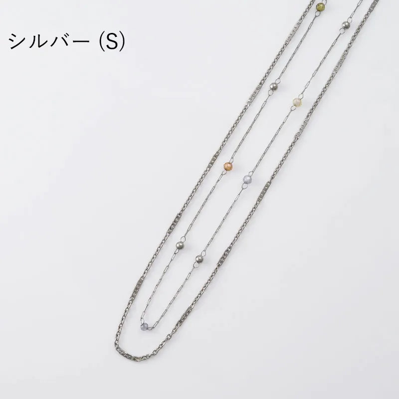 カラーグラス×デザインチェーン2連ネックレス