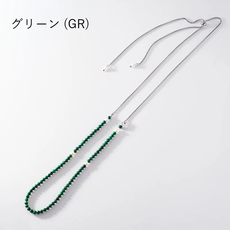 3mm丸玉カラーストーン＆パール スライドボールネックレス