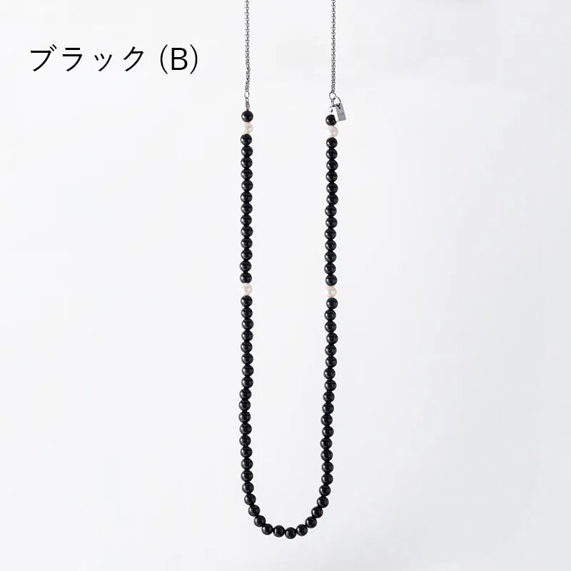 3mm丸玉カラーストーン＆パール スライドボールネックレス