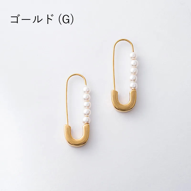 パール×Safety Pinモチーフピアス
