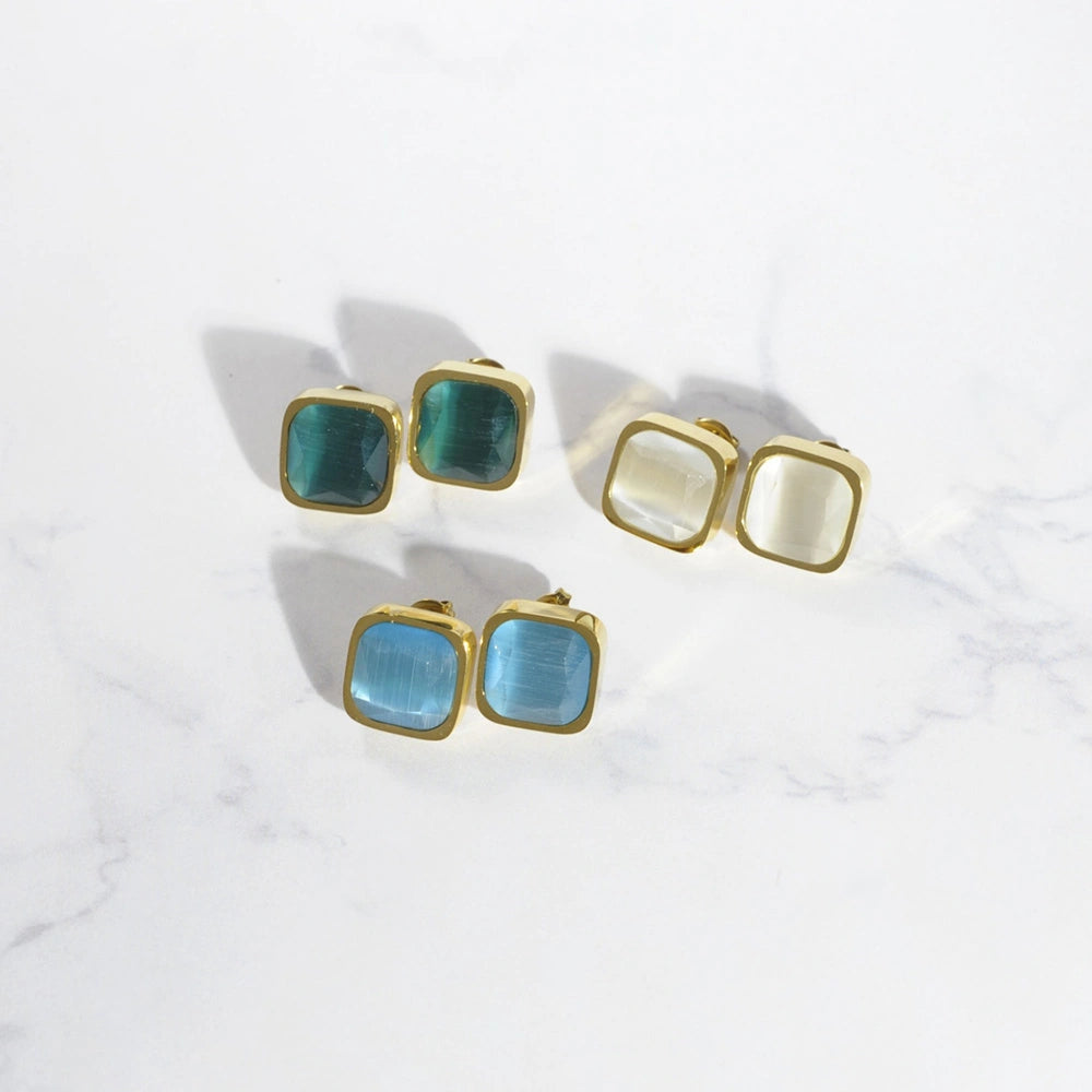 キャッツアイスクエアピアス