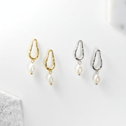 淡水パール×デザインパーツピアス
