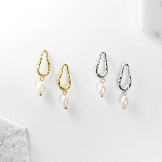 淡水パール×デザインパーツピアス