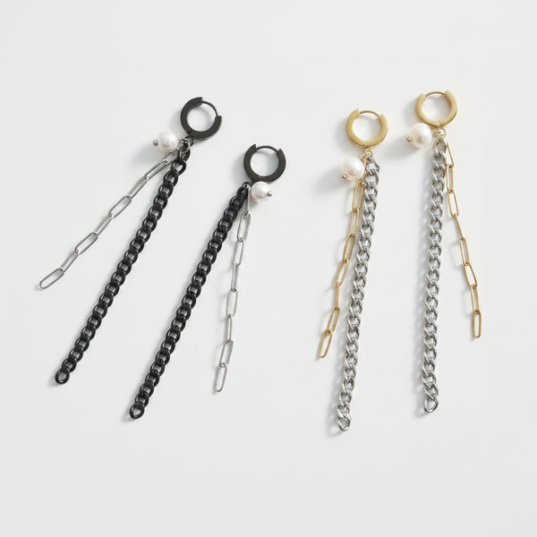 パール×チェーンロングピアス