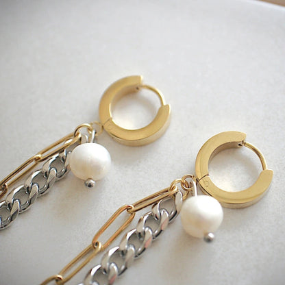 パール×チェーンロングピアス