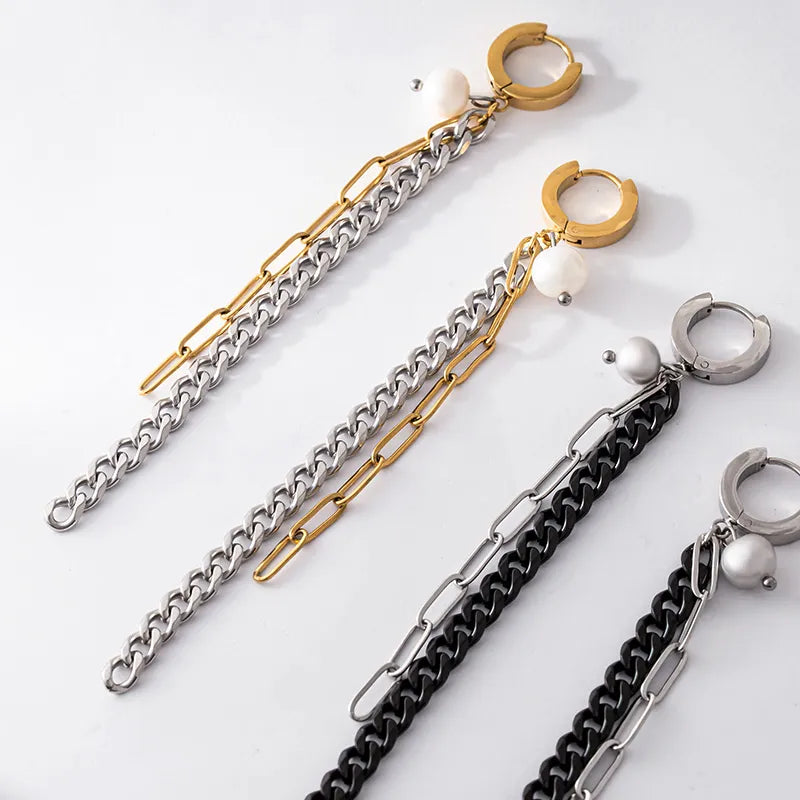 パール×チェーンロングピアス