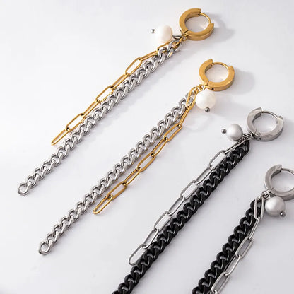 パール×チェーンロングピアス