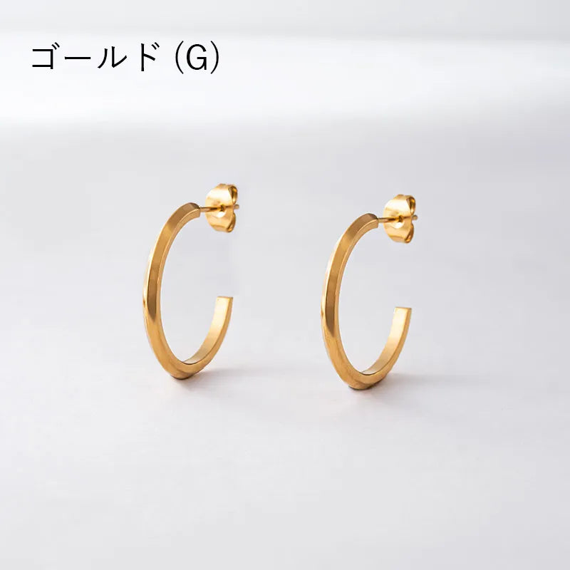 カットラインデザインフープピアス・L