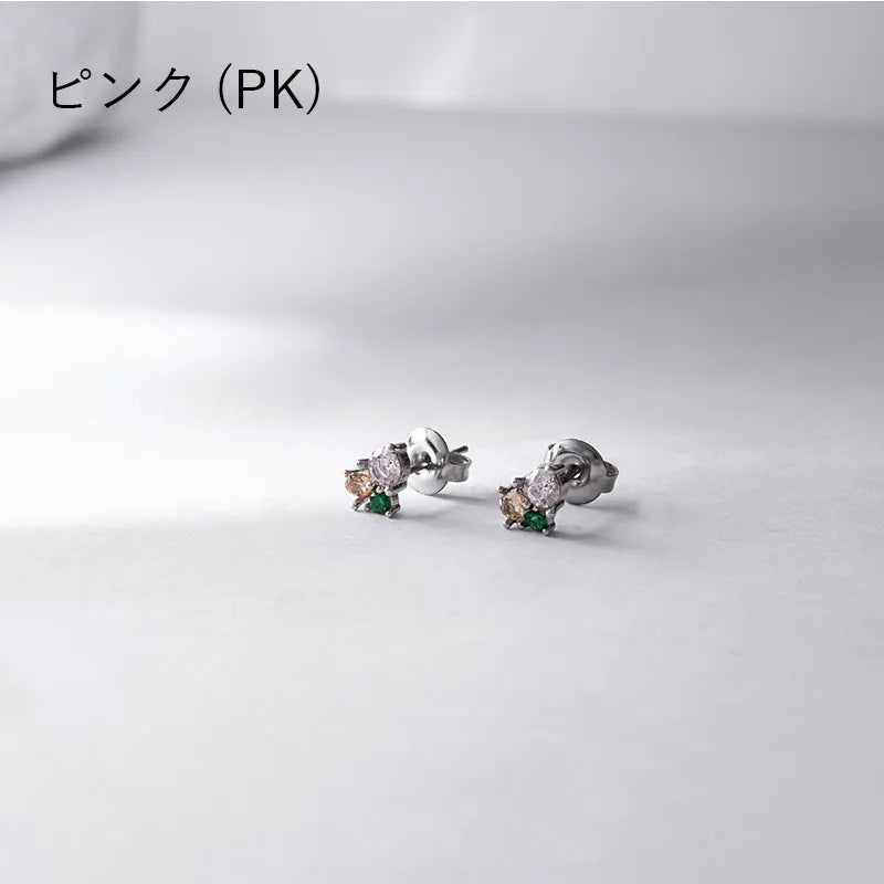 トライカラー ビジューピアス