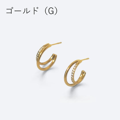 ストーンライン ダブルフープ ピアス
