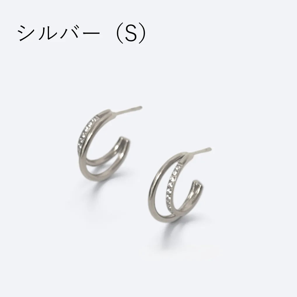 ストーンライン ダブルフープ ピアス