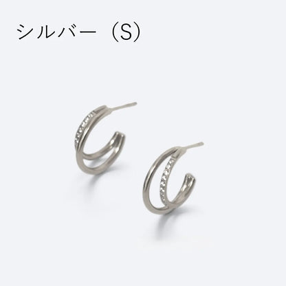 ストーンライン ダブルフープ ピアス