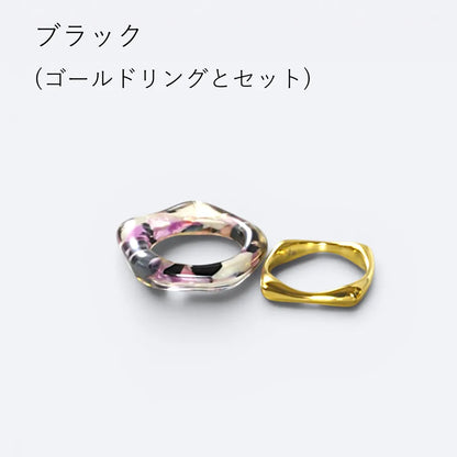 マーブルカラー×メタルスクエアリング【2本セット】