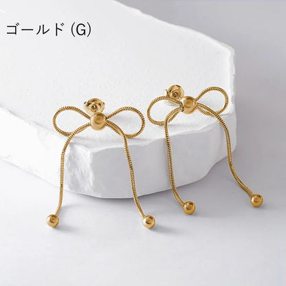 メタルチェーンリボンピアス