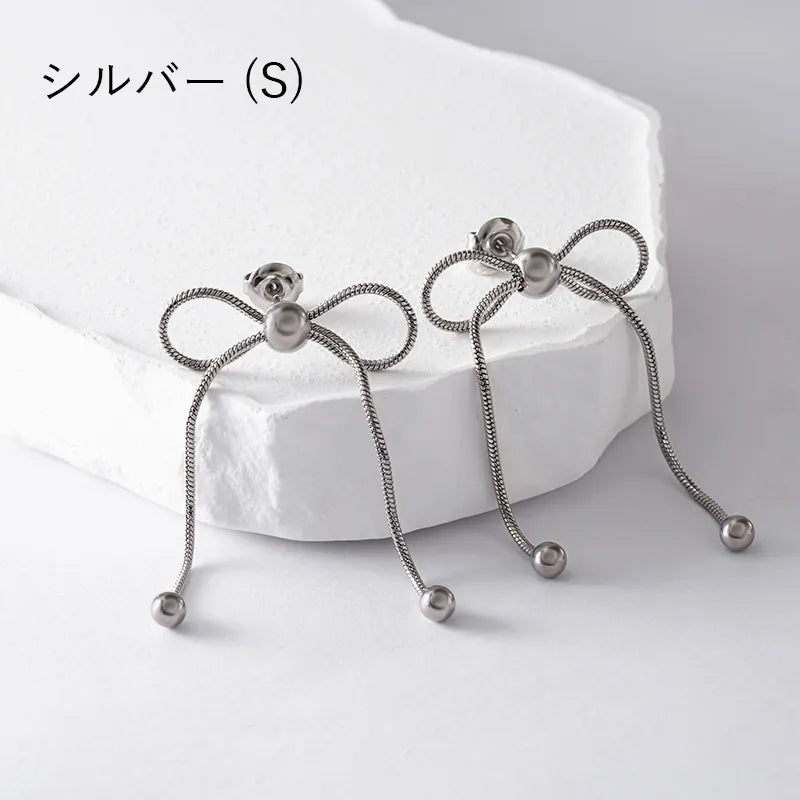 メタルチェーンリボンピアス