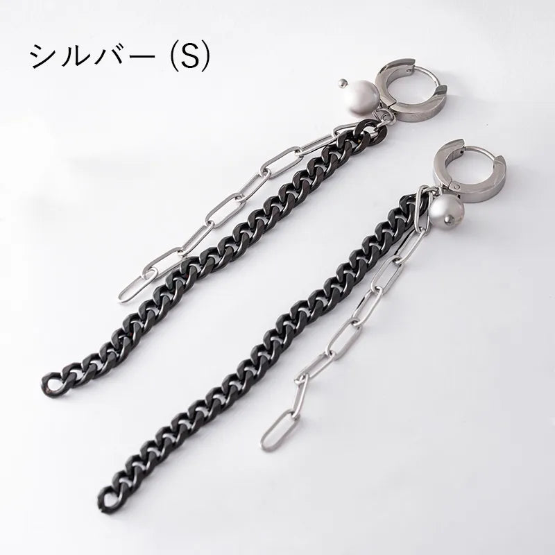 パール×チェーンロングピアス