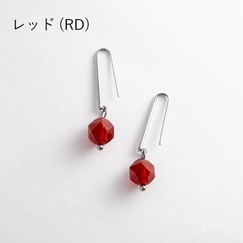 ストーン＆ロングフックピアス