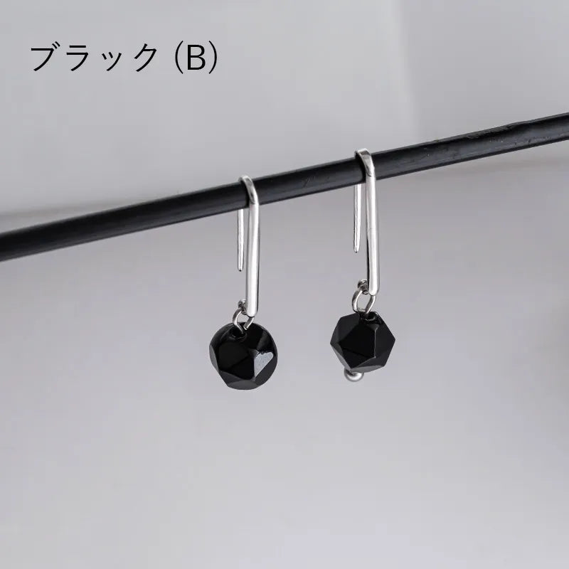 ストーン＆ロングフックピアス