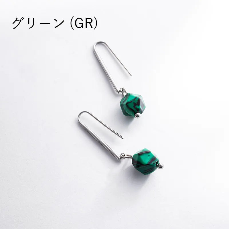 ストーン＆ロングフックピアス