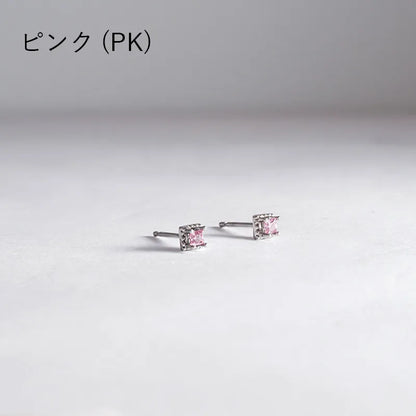 スクエアカット カラービジューピアス