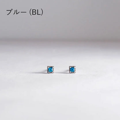 スクエアカット カラービジューピアス