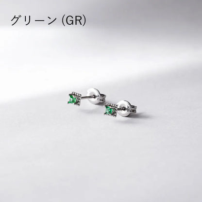 スクエアカット カラービジューピアス